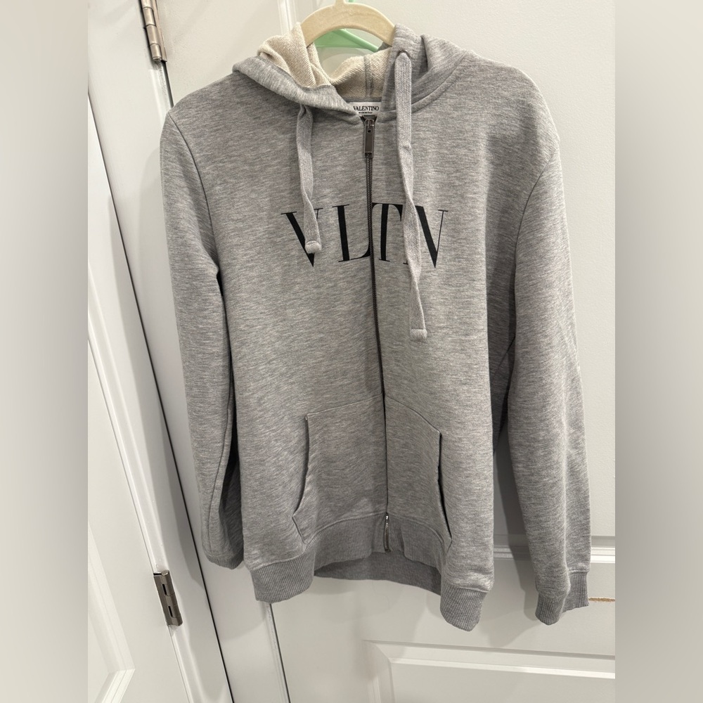 Valentino Light Gray Zip-Up Men's Hoodie